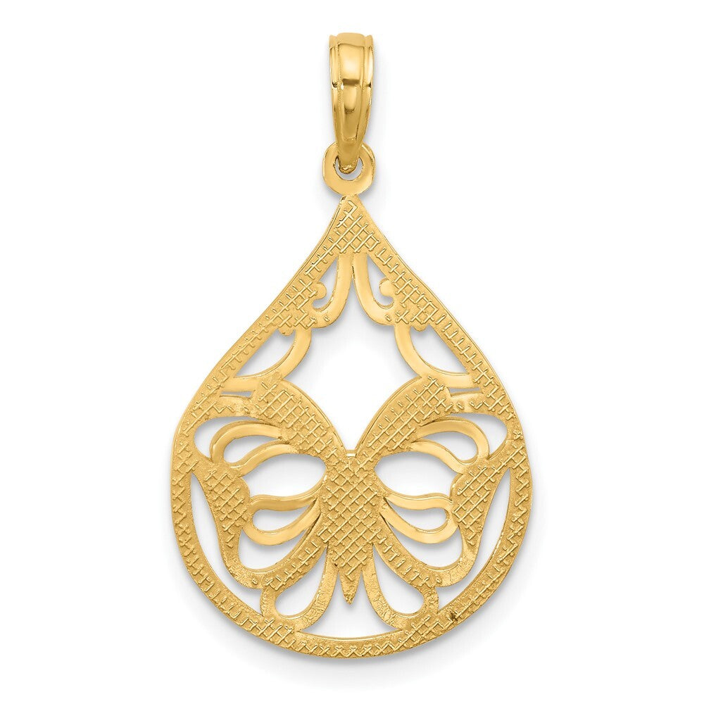 14k Yellow Gold Polished Fancy Butterfly Teardrop Charm