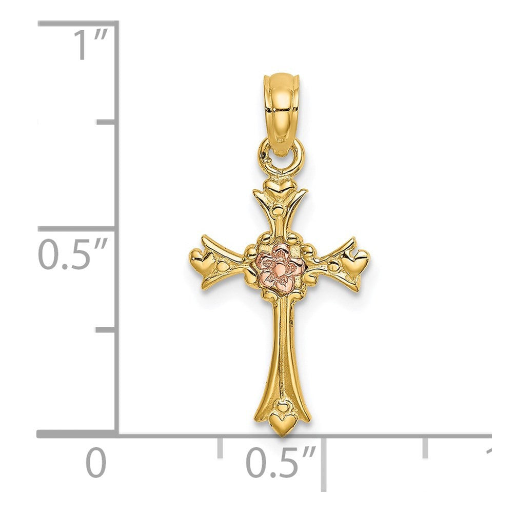 14k Two-Tone Cross w/ Flower Charm