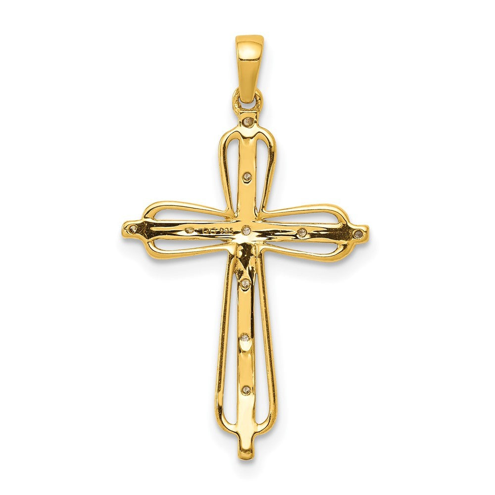 14k Yellow Gold & Rhodium .03ct. Diamond Cross Pendant