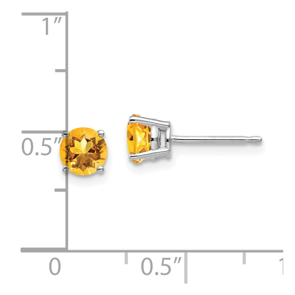 14k White Gold 5mm Citrine Stud Earrings Gift for Women
