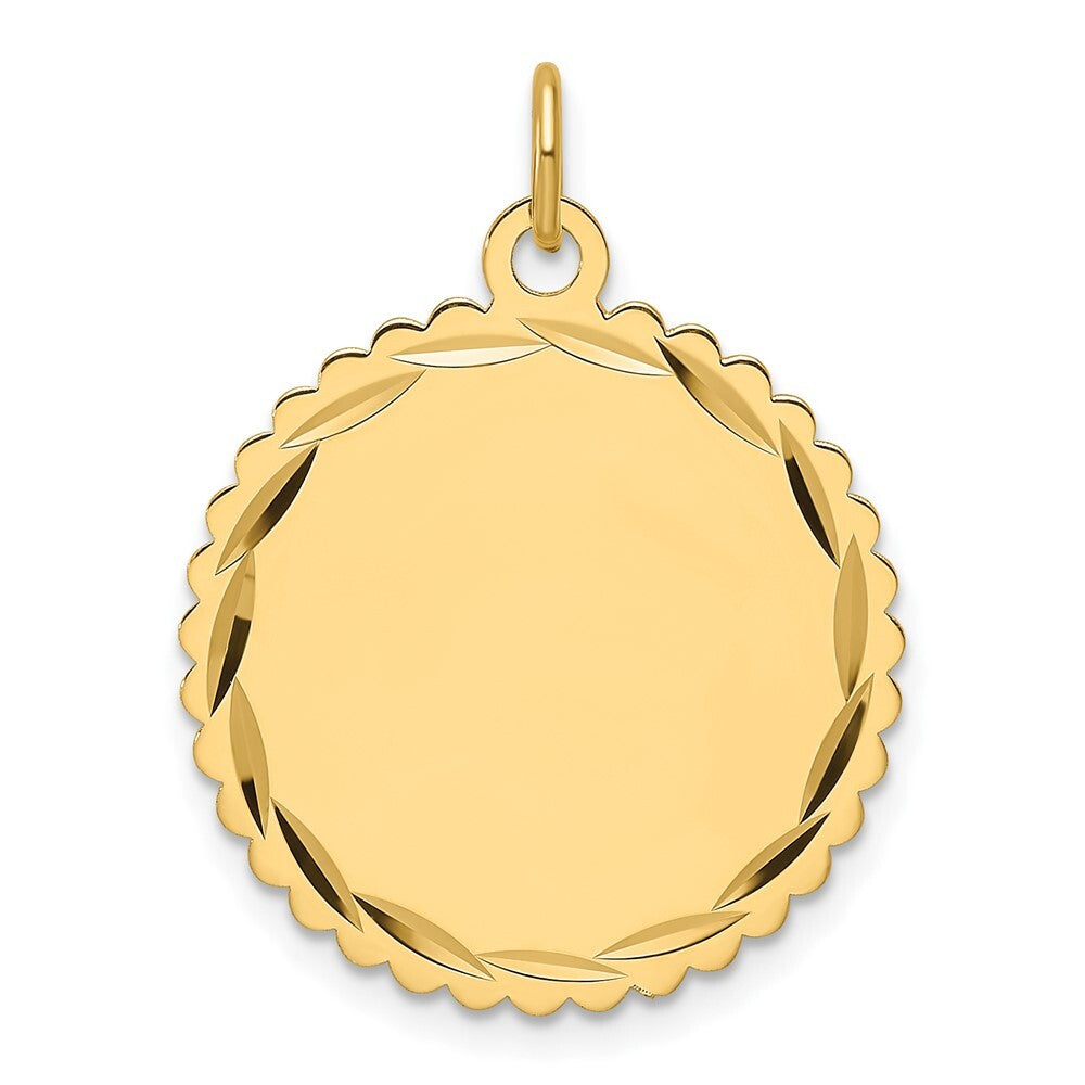 14k Yellow Gold .018 Gauge Engravable Scalloped Disc Charm