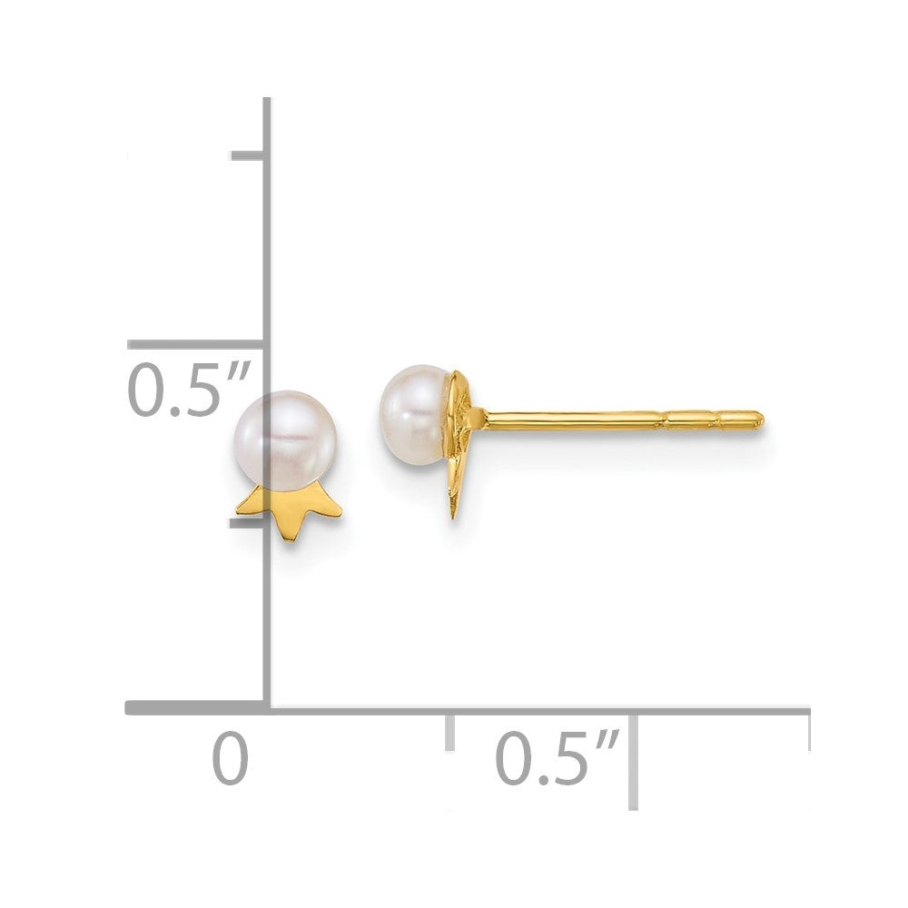 14k Yellow Gold Polished 3-4mm Freshwater Cultured Pearl with Crown Earrings
