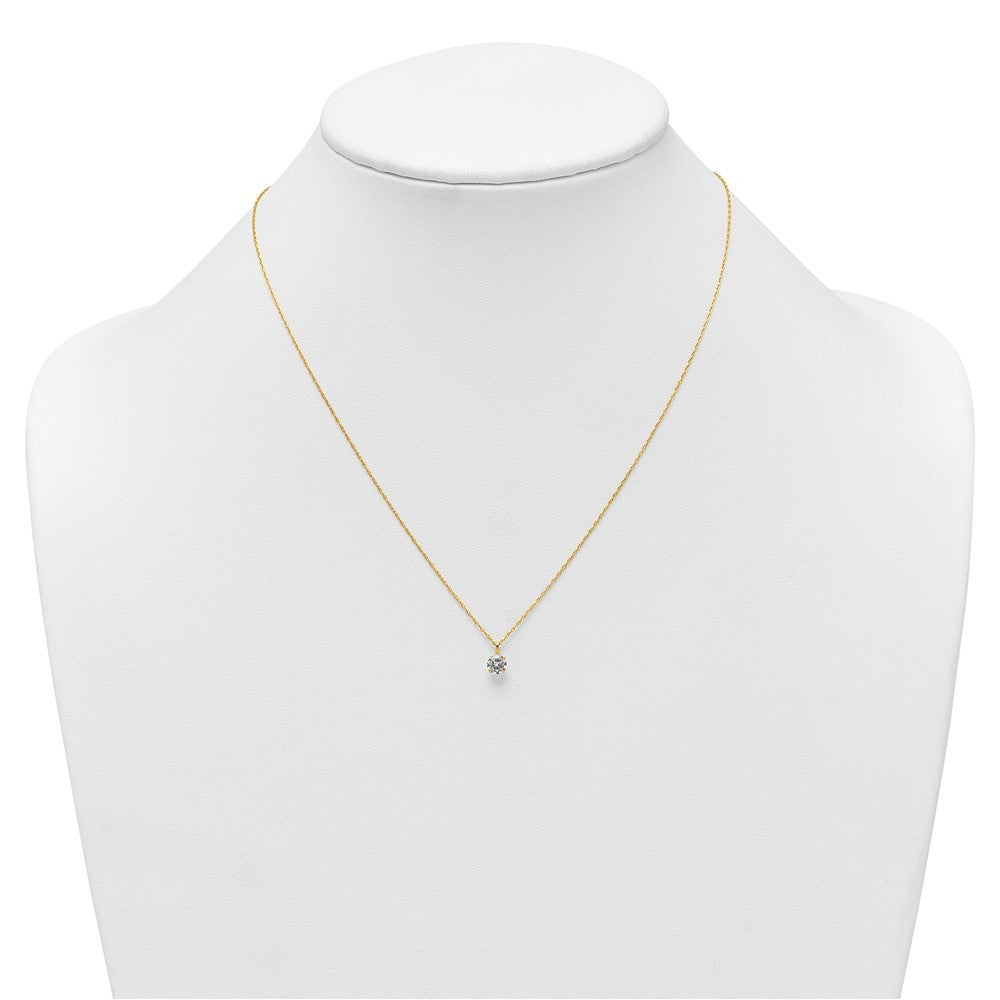14k Yellow Gold Polished 5.00mm Round CZ Solitaire 18 inch Necklace