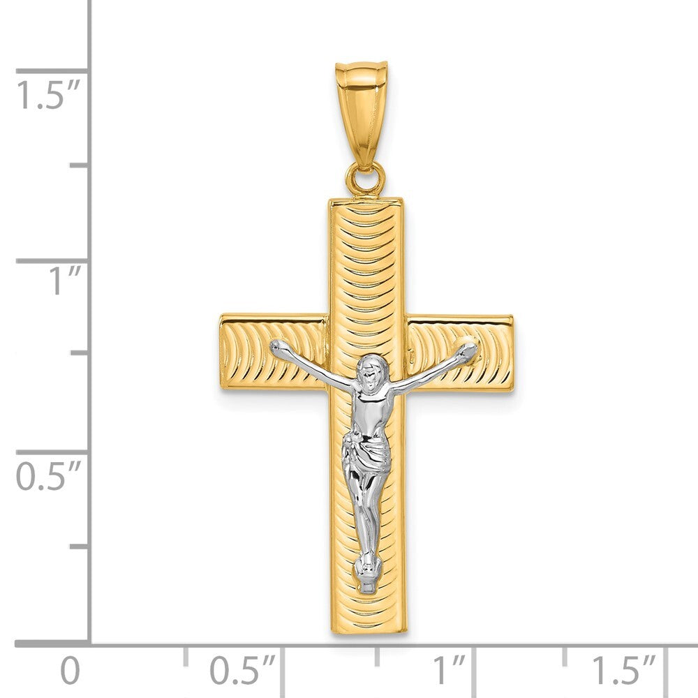 14k Two-tone Gold Polished and Textured Crucifix Pendant for Women