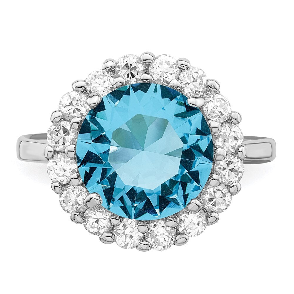 Sterling Silver Rhodium-plated Blue & Clear Cubic Zirconia Ring Size 6