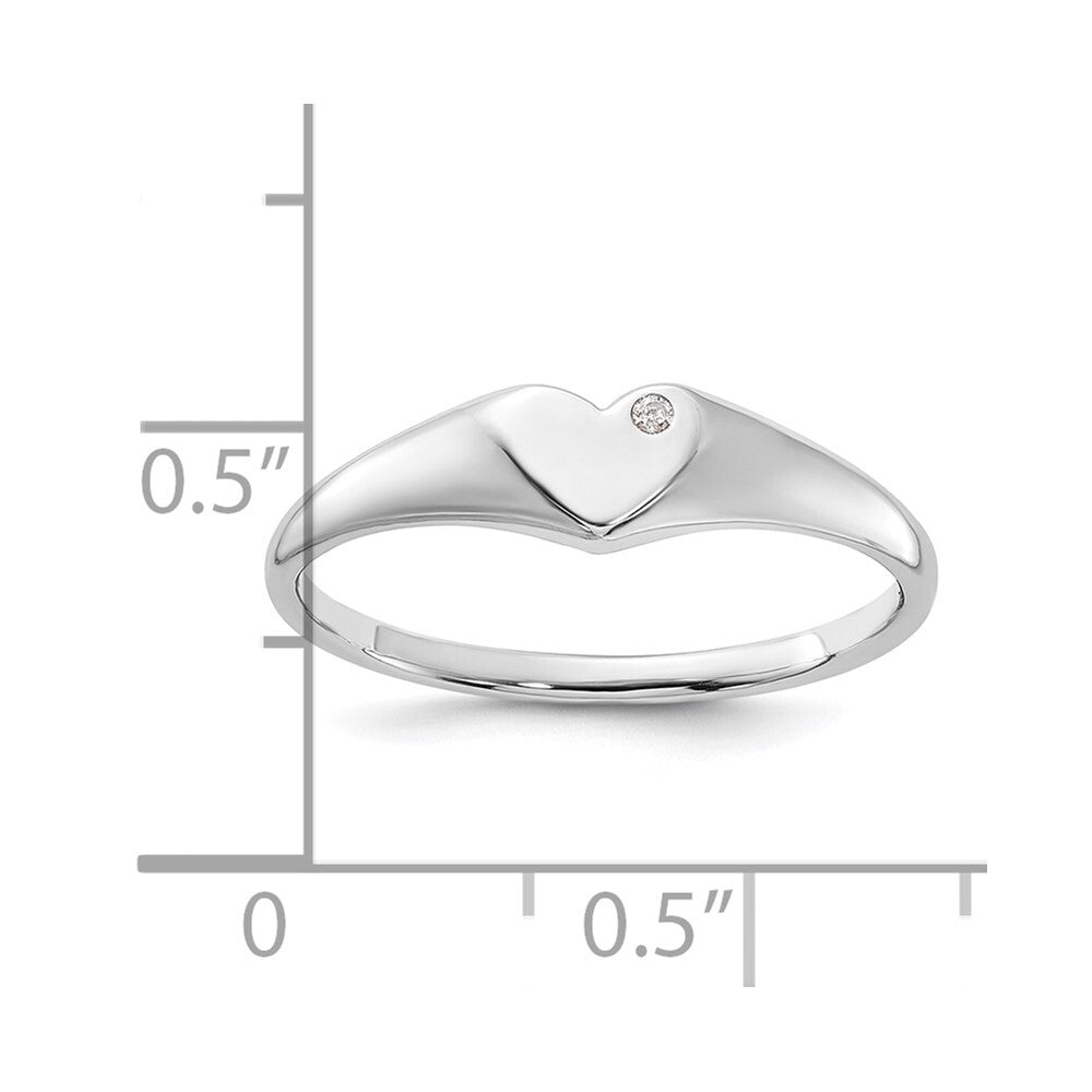 Sterling Silver Rhodium-plated CZ Heart Signet Ring Size 7