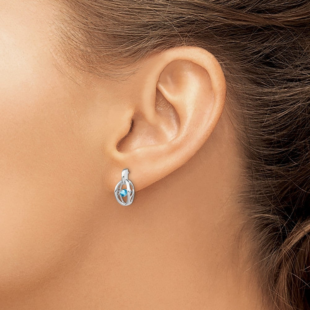 Sterling Silver Rhodium Blue Topaz Birthstone Vibrant Earrings