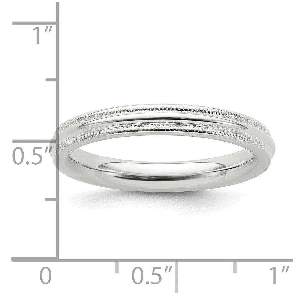 Sterling Silver Rhodium-plated 3mm Comfort Fit Milgrain Size 7 Band