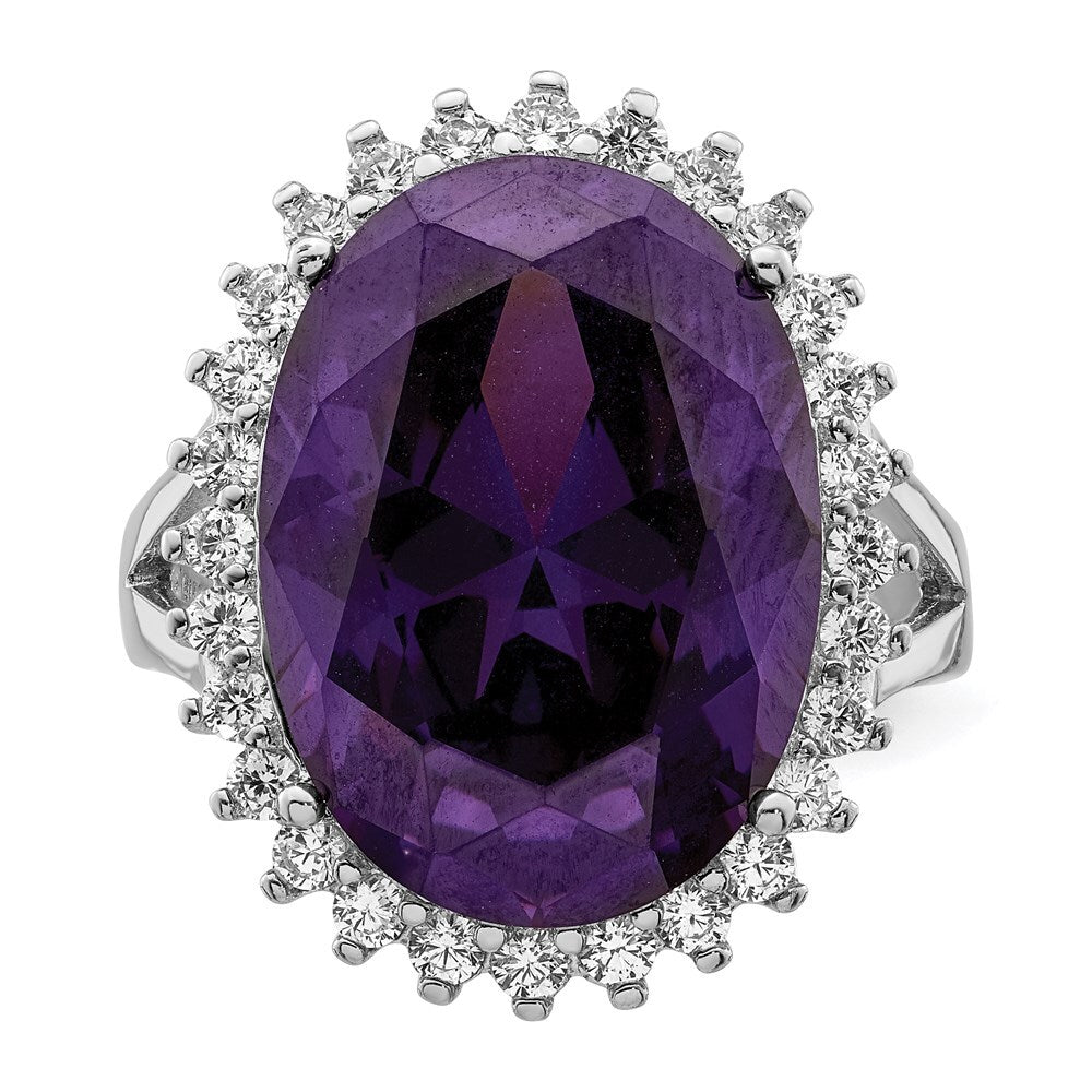 Sterling Silver Rhodium-plated Purple & Clear Cubic Zirconia Ring Size 8