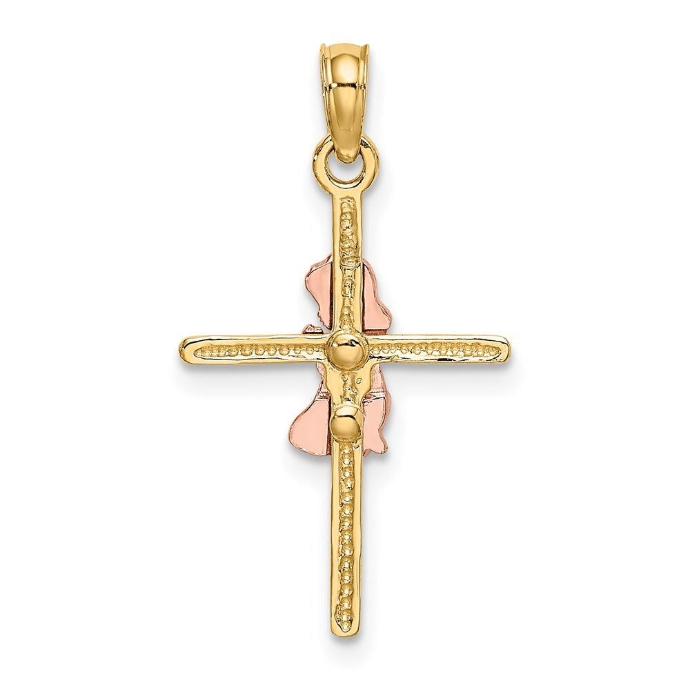 14k Two-tone Gold 2-D Girl On Cross Charm Pendant for Women