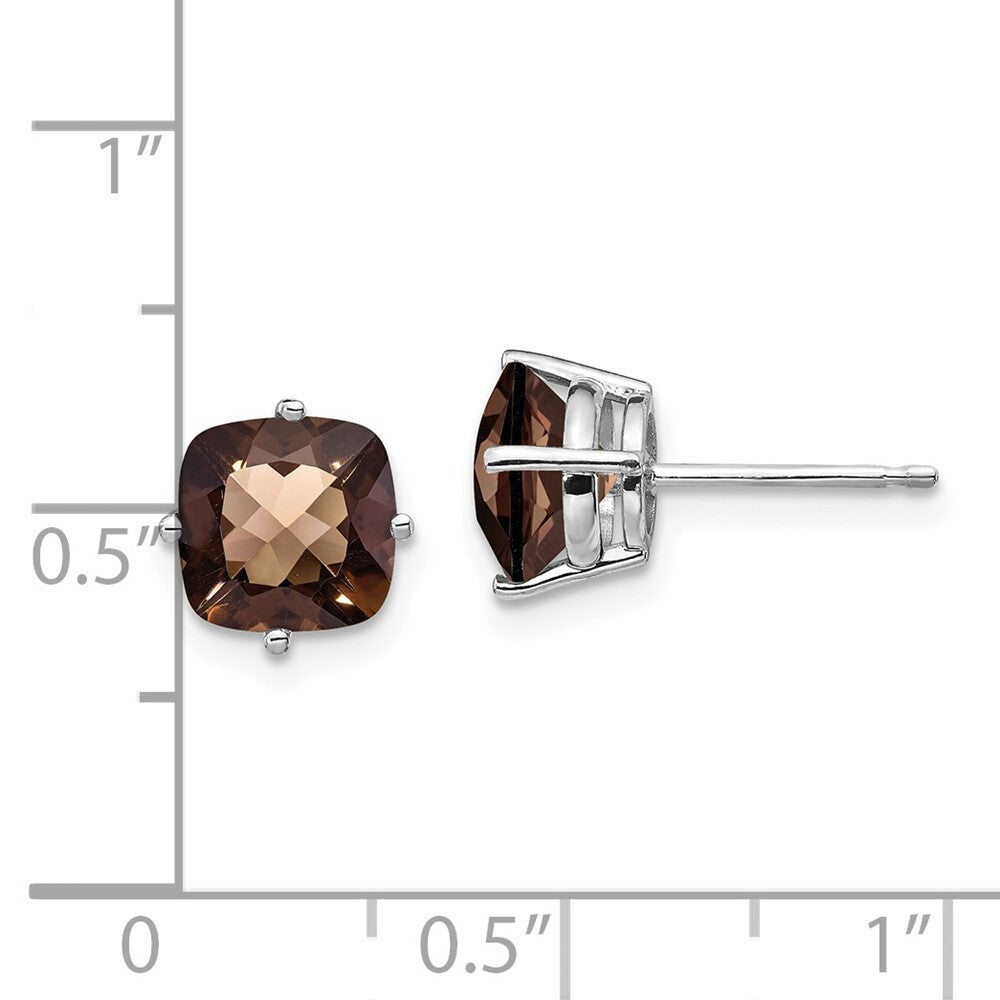14k White Gold 7mm Cushion Checker-Cut Smoky Quartz Earrings Gift for Women