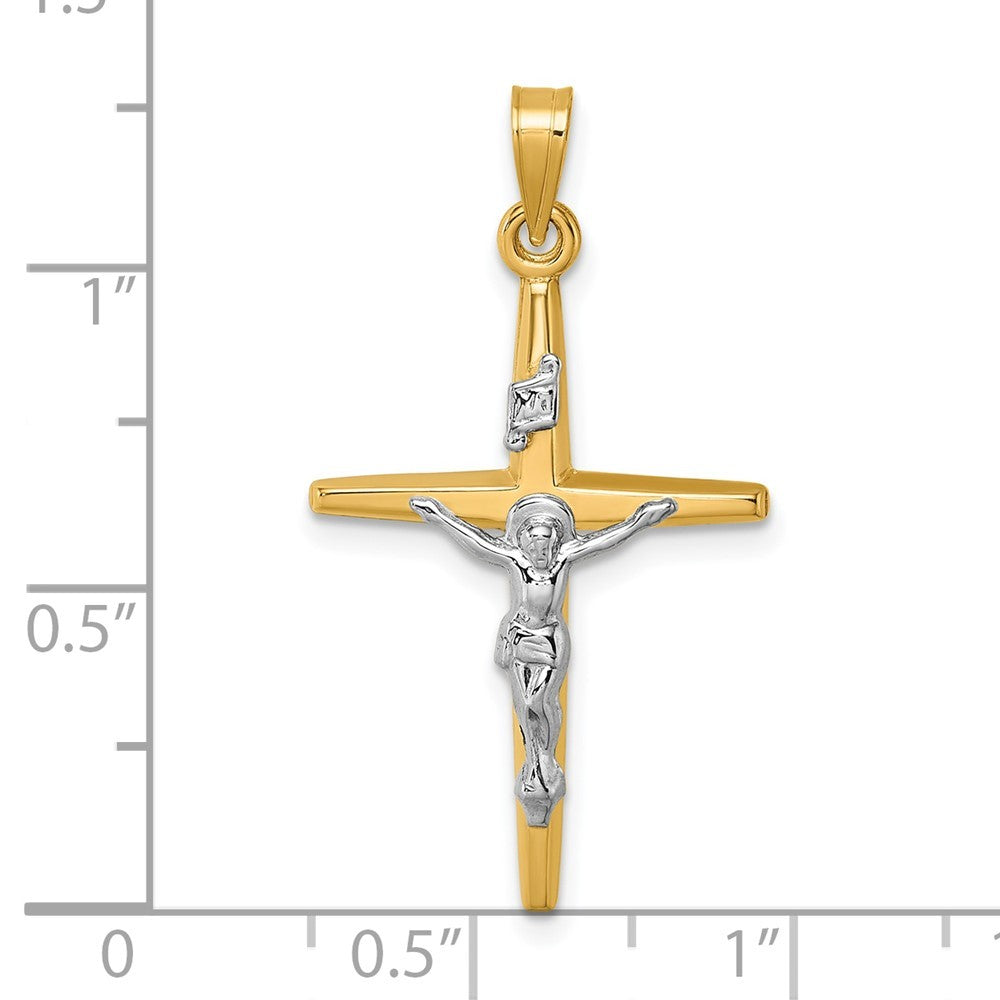 14k Yellow Gold with White Rhodium Polished INRI Crucifix Cross Pendant
