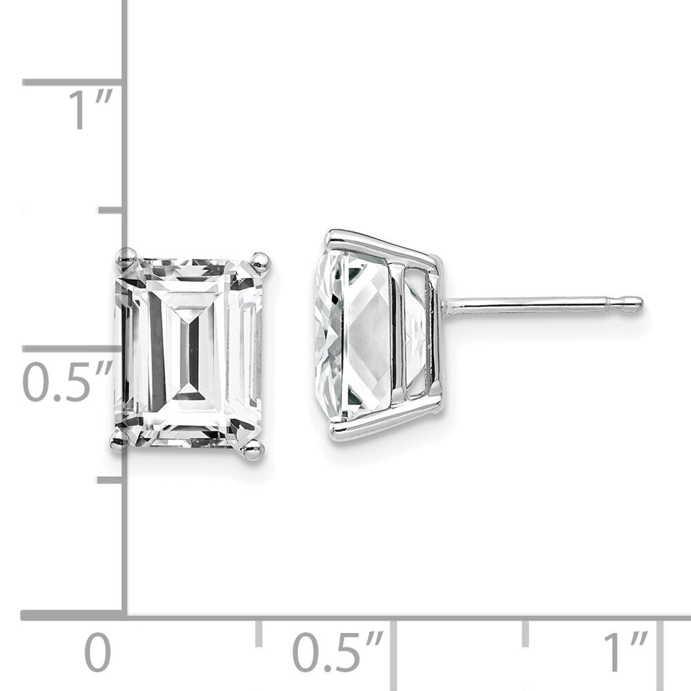 14k White Gold 9x7mm Emerald Cut Cubic Zirconia Stud Earrings Gift for Women