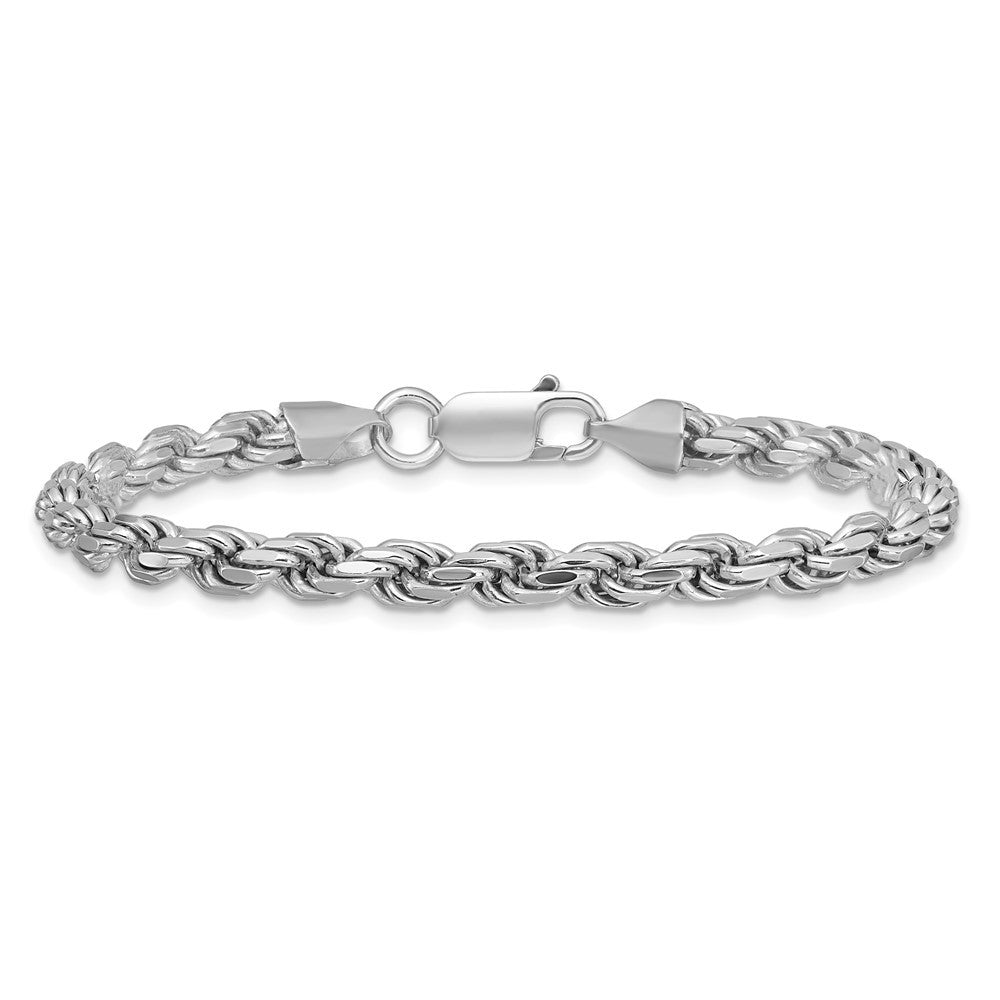 Sterling Silver Rhodium-plated 4.6mm Diamond-cut Rope Chain Bracelet