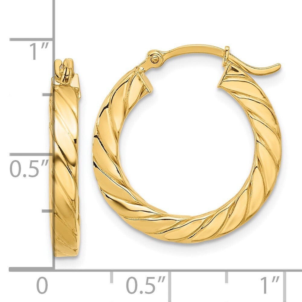 14k Yellow Gold Polished Twisted 3mm Hoop Earrings Gift for Women