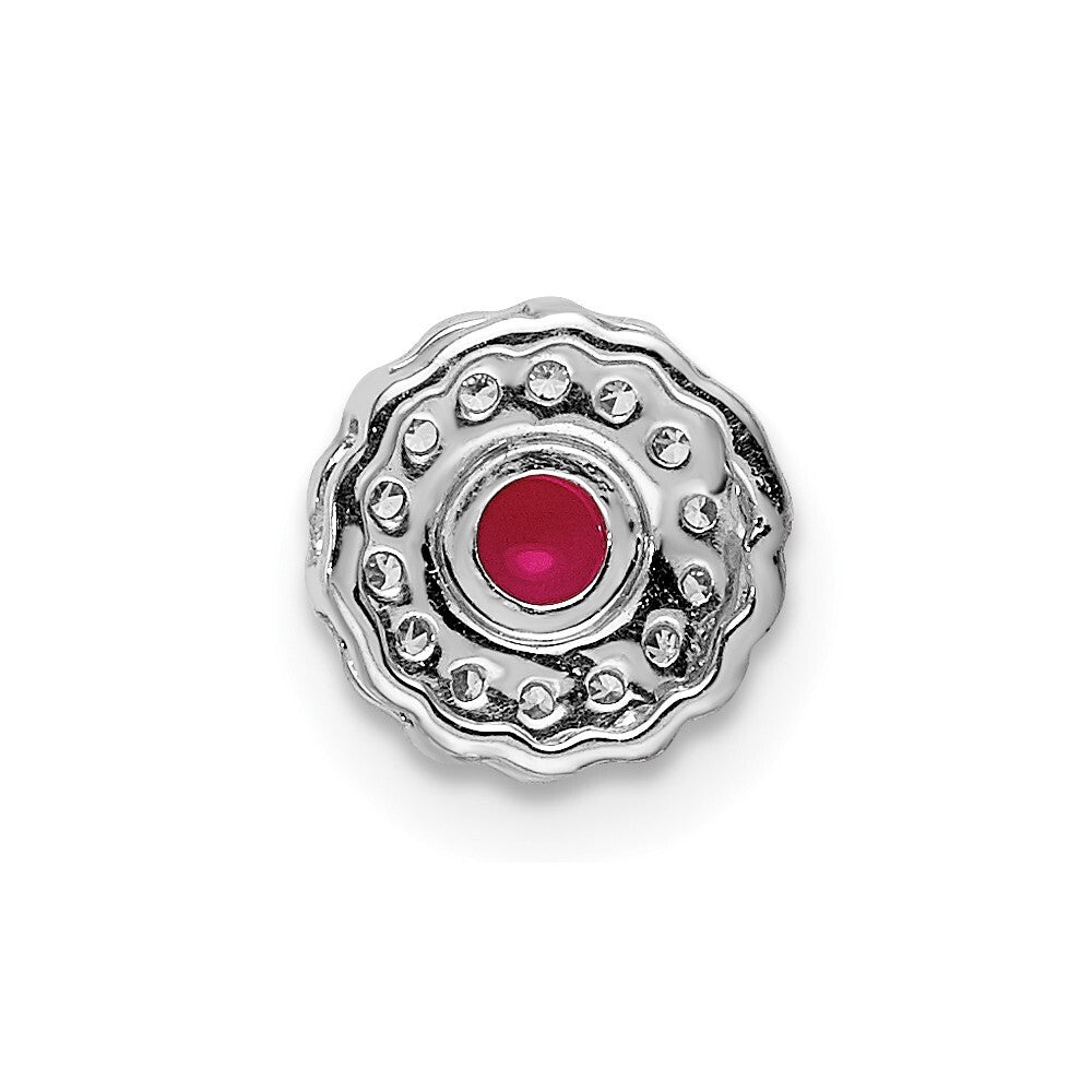14k White Gold Diamond and Cabochon .38 Ruby Chain Slide Pendant for Women