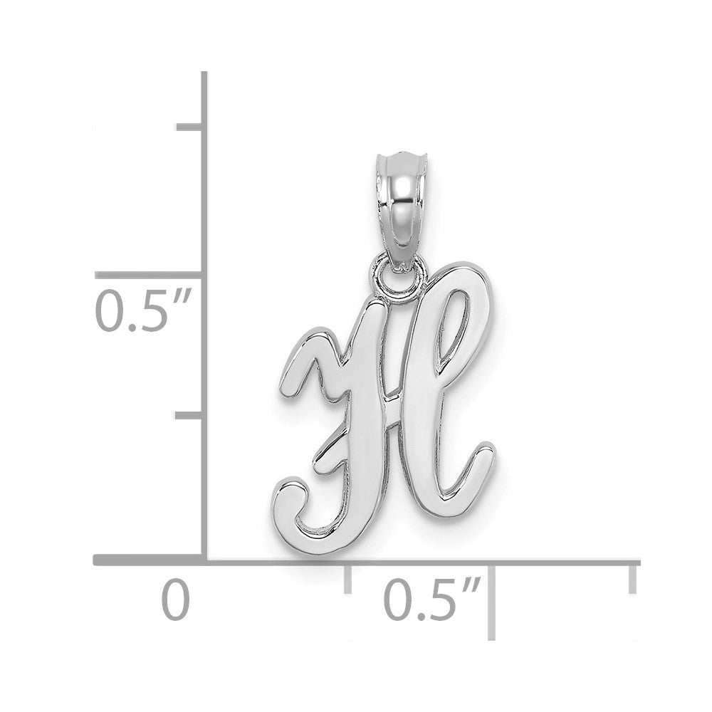 14K White White Gold Script Letter H Initial Pendant