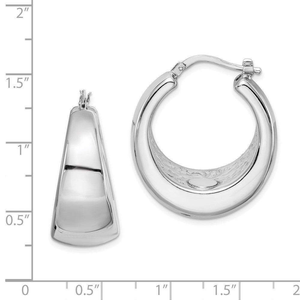 Sterling Silver RH-plated Polished Tapered Hollow Round Hoop Earrings
