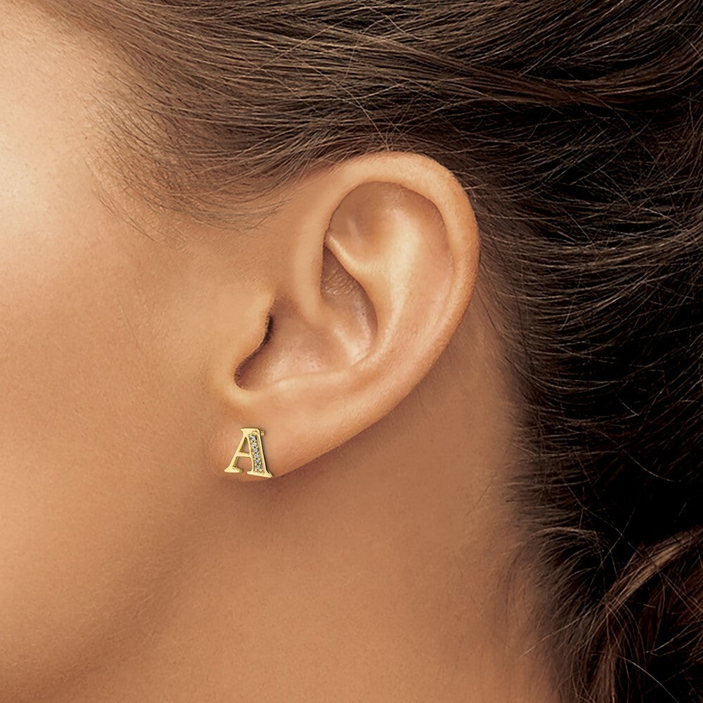 14k Yellow Gold Diamond Initial A Stud Earrings Gift for Women
