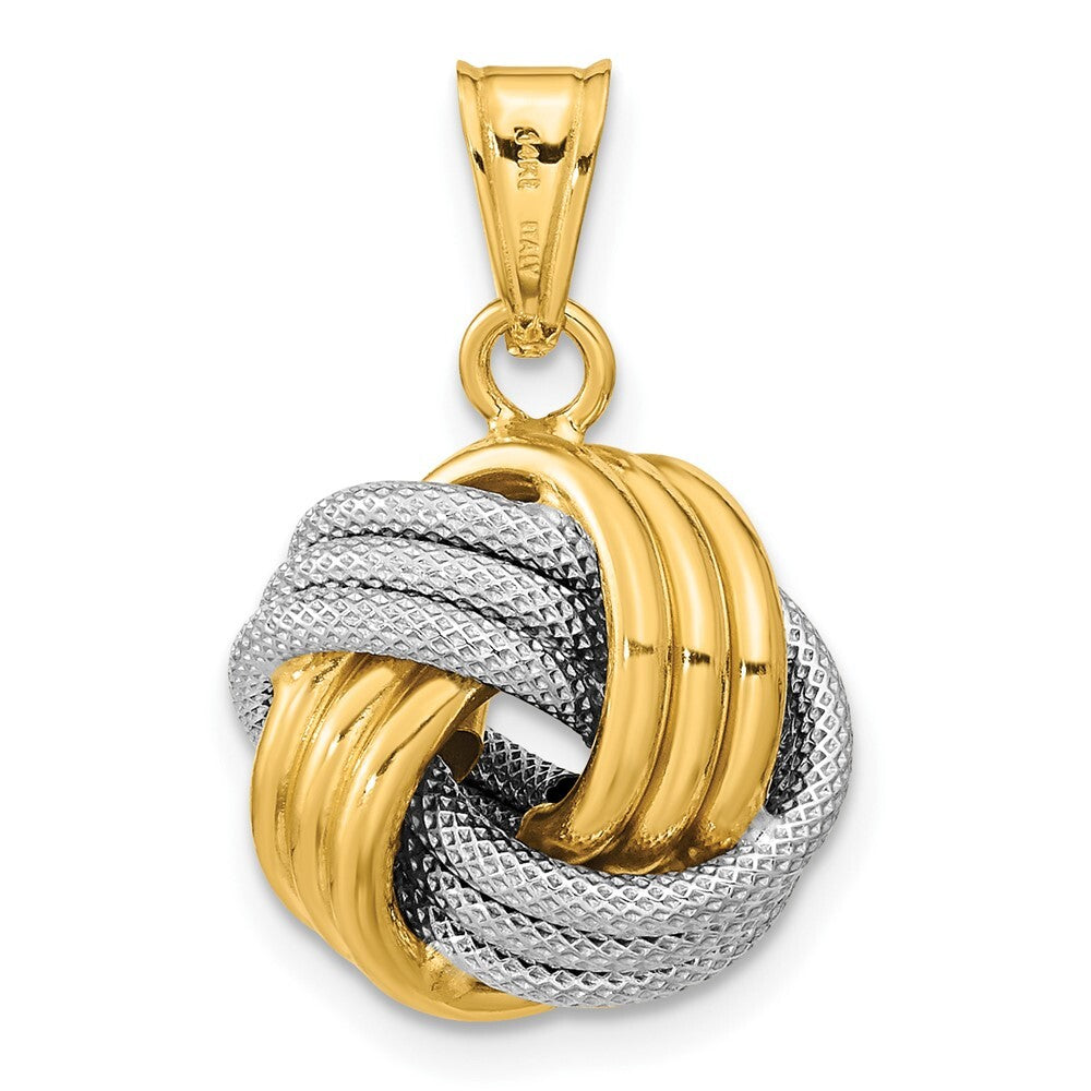 14k Two-tone Gold Polished Textured Love Knot Pendant for Women
