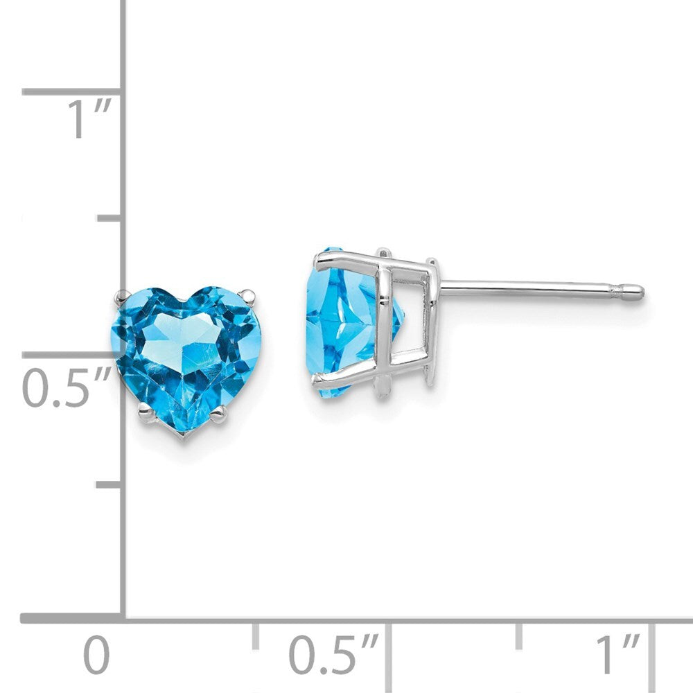 14k White Gold 7mm Heart Blue Topaz Stud Earrings Gift for Women