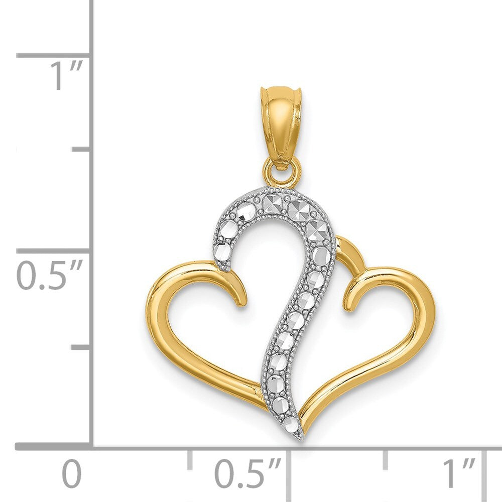14k Yellow Gold and White Rhodium Polished Double Heart Pendant for Women
