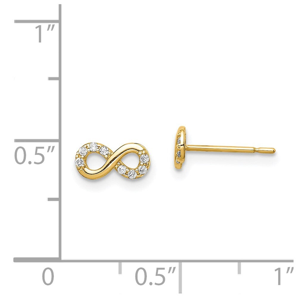 14k Yellow Gold Cubic Zirconia Infinity Symbol Stud Earrings Gift for Women