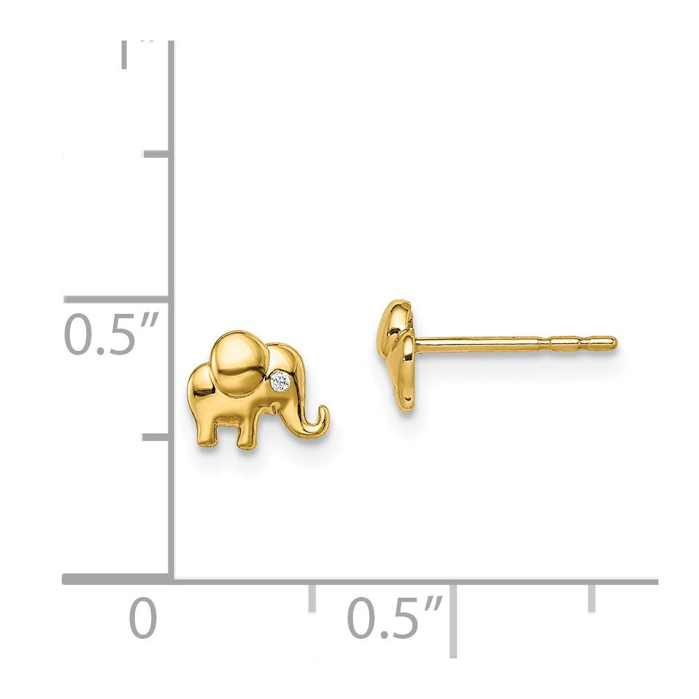 14k Yellow Gold Cubic Zirconia Accent Elephant Stud Earrings Gift for Women