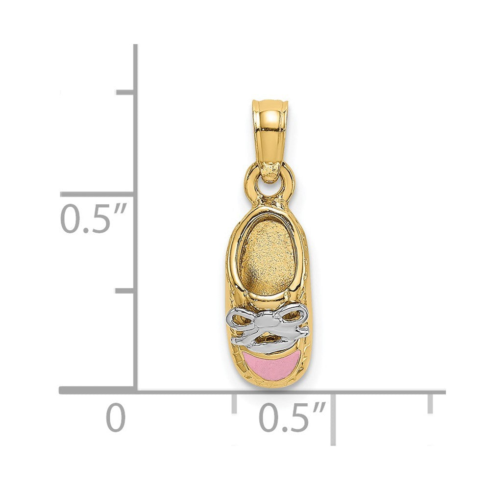 14k Yellow Gold and White Rhodium 3-D Pink Enamel Baby Shoe Charm