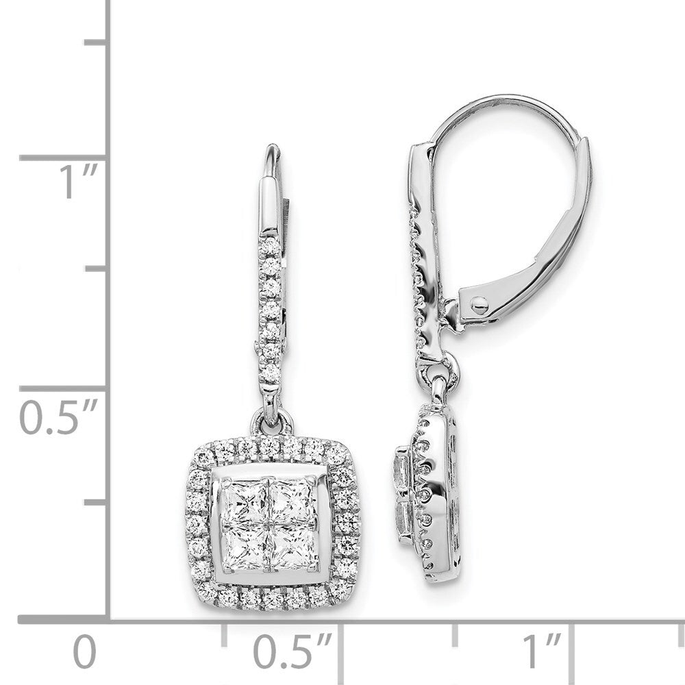 14k White Gold Diamond Cluster Leverback Drop & Dangle Earrings