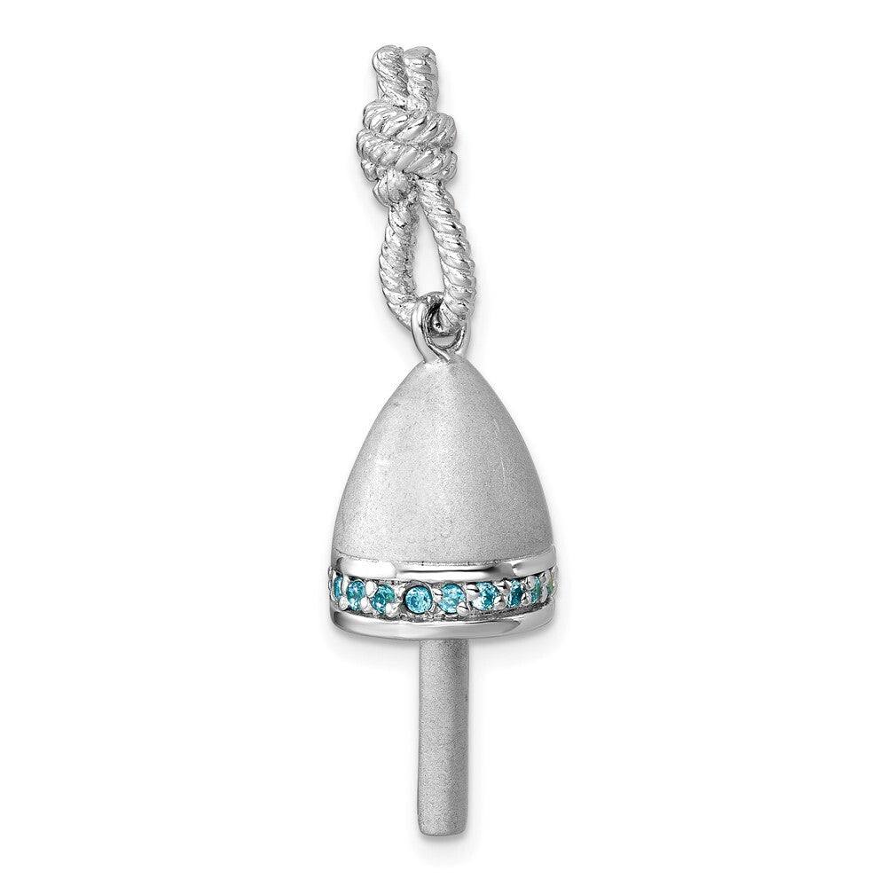 Sterling Silver Rhodium-Plated Brushed Blue Cubic Zirconia Buoy Pendant