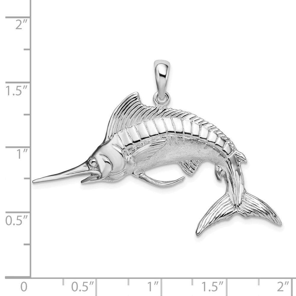 Sterling Silver Rhodium-Plated Polished and Satin 3D White Marlin Pendant