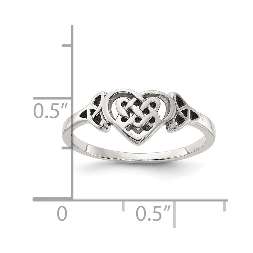 Sterling Silver Antiqued Heart with Celtic Knot Ring Size 8