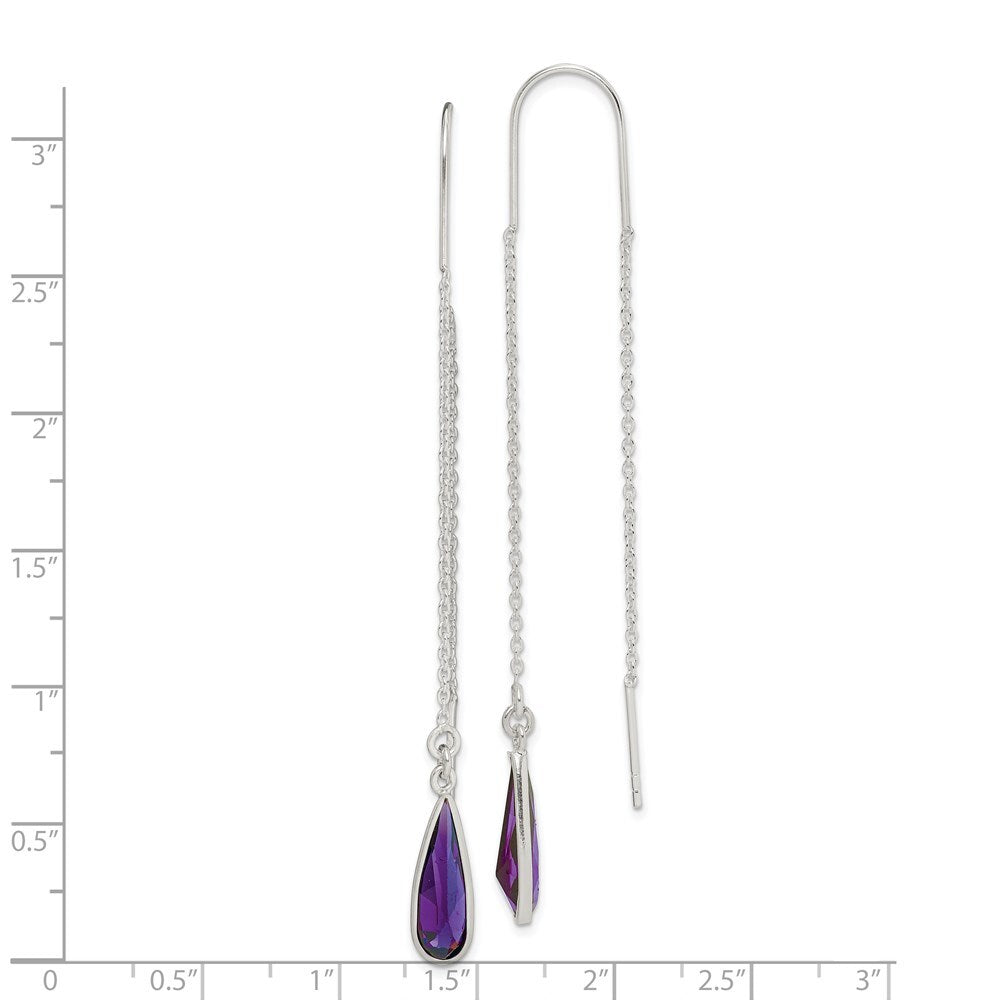 Sterling Silver Polished Purple Cubic Zirconia Teardrop Threader Earrings
