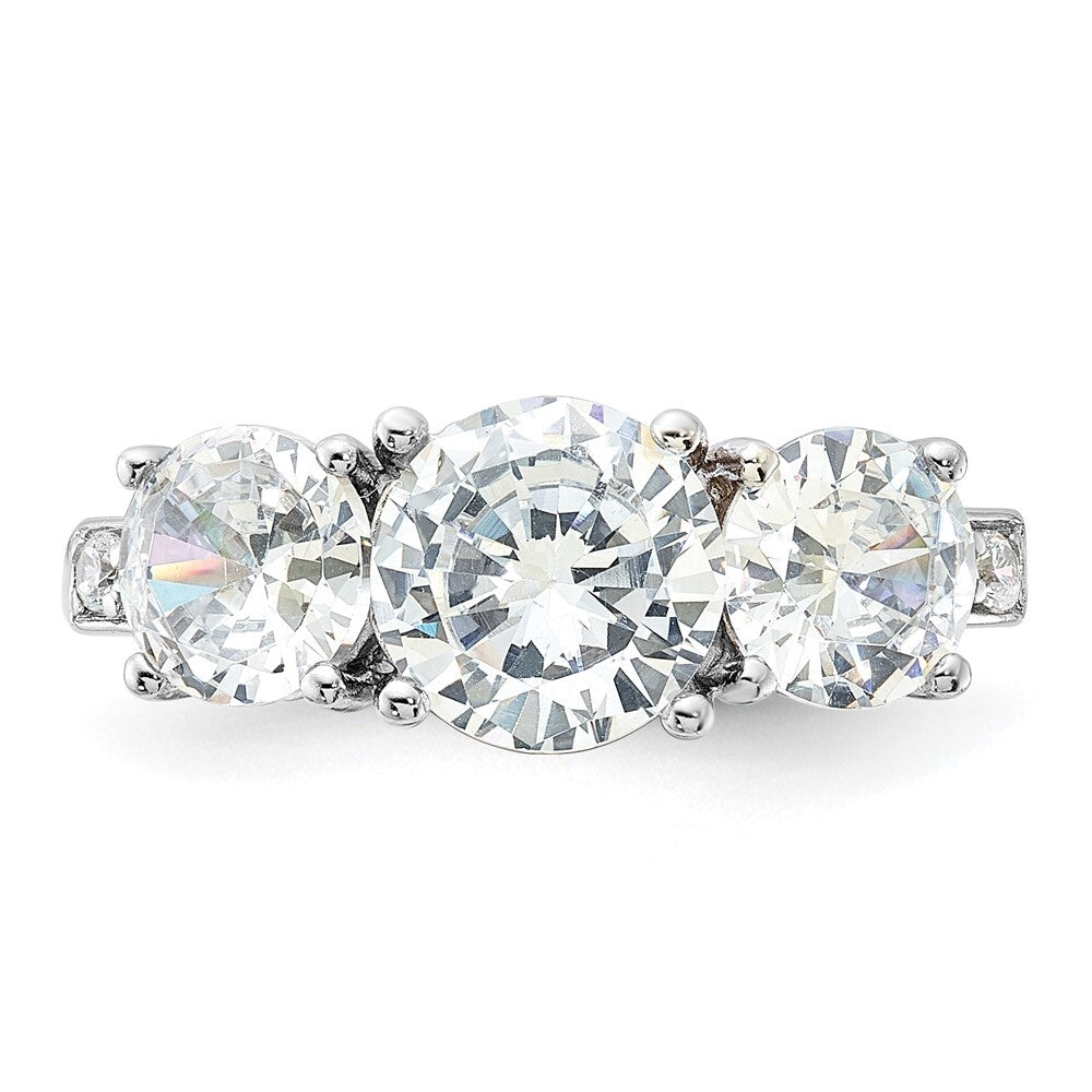 Sterling Silver Rhodium-plated 3 Stone Cubic Zirconia Ring Size 7