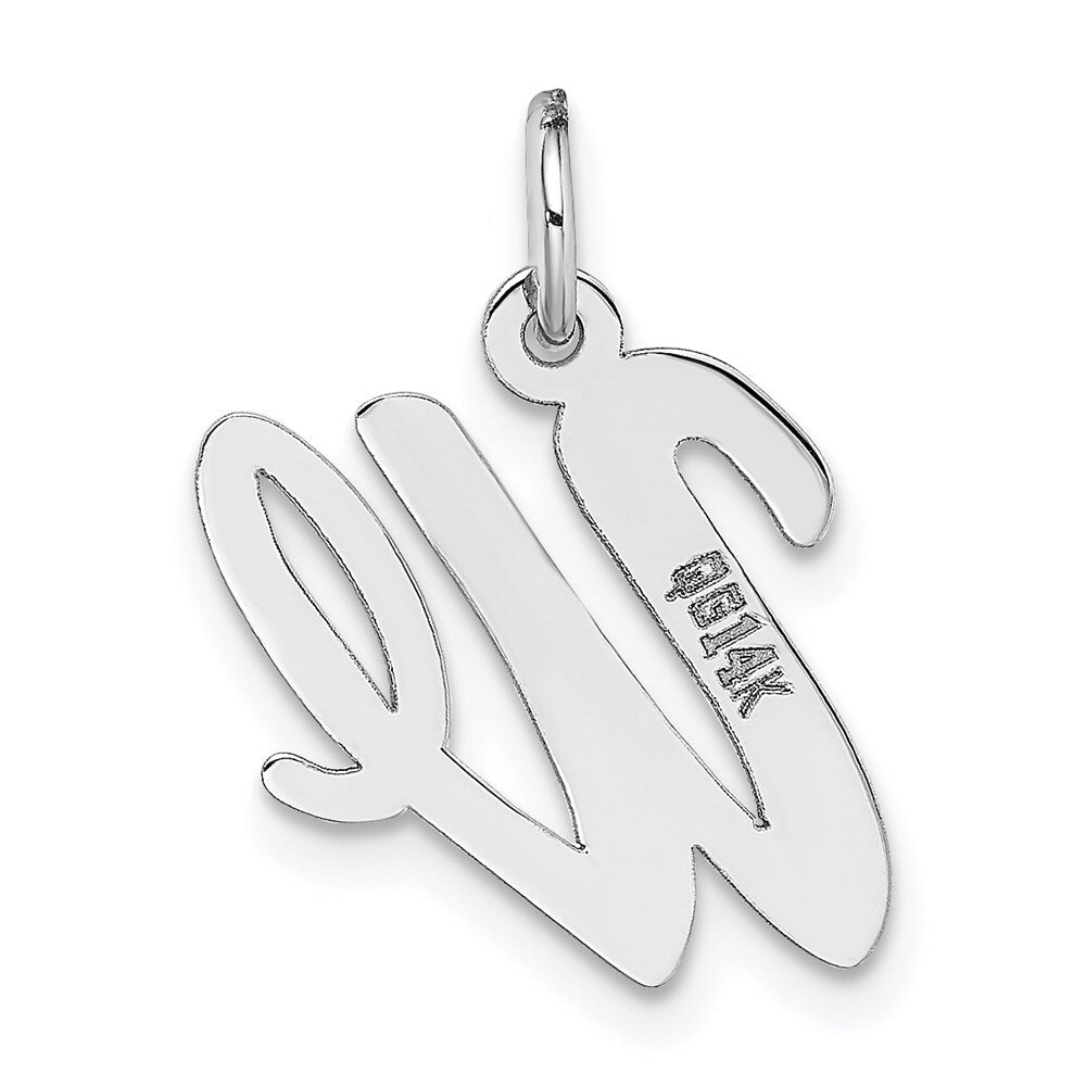 14k White Gold Medium Script Letter W Initial Charm Pendant for Women