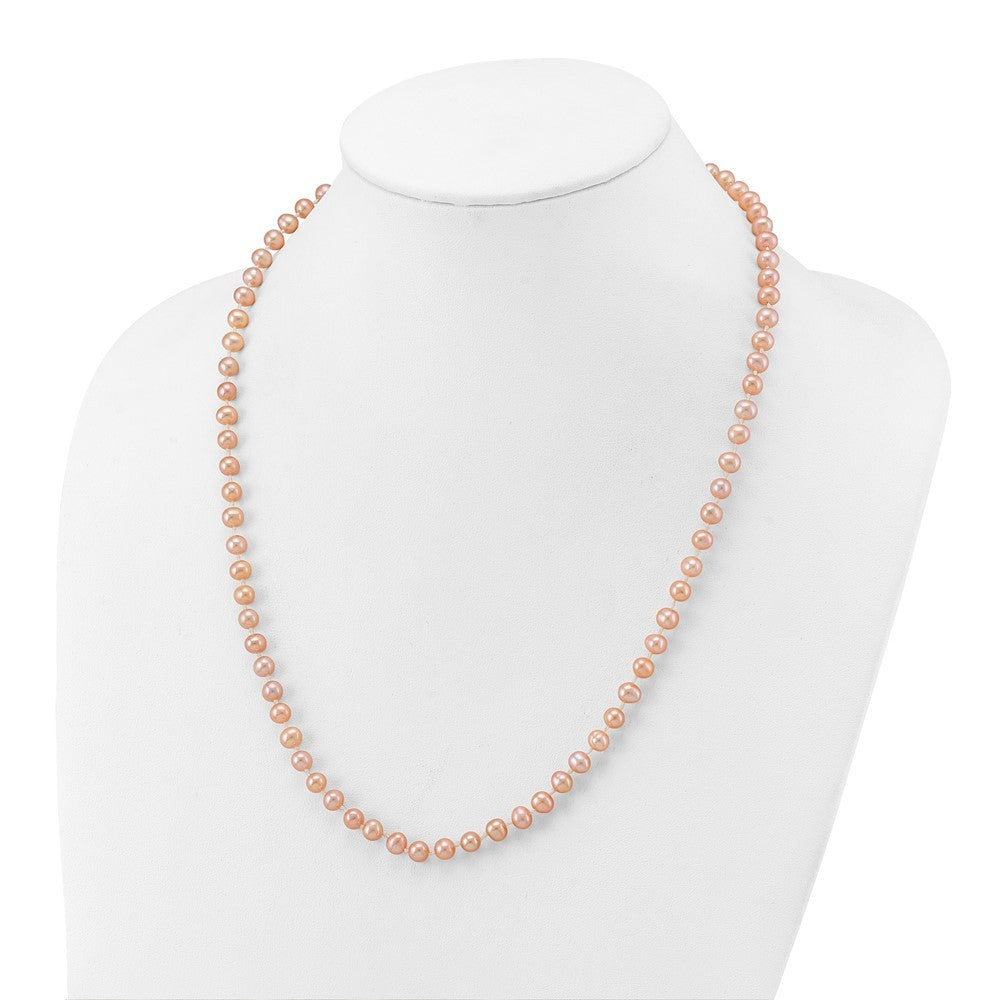14k Yellow Gold 5-6mm Pink Near-Round Freshwater Cultured Pearl 20 inch Necklace
