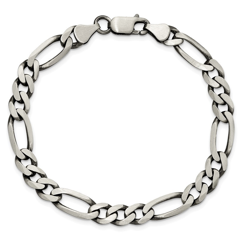 Sterling Silver Antiqued 6.5mm Figaro Chain Bracelet