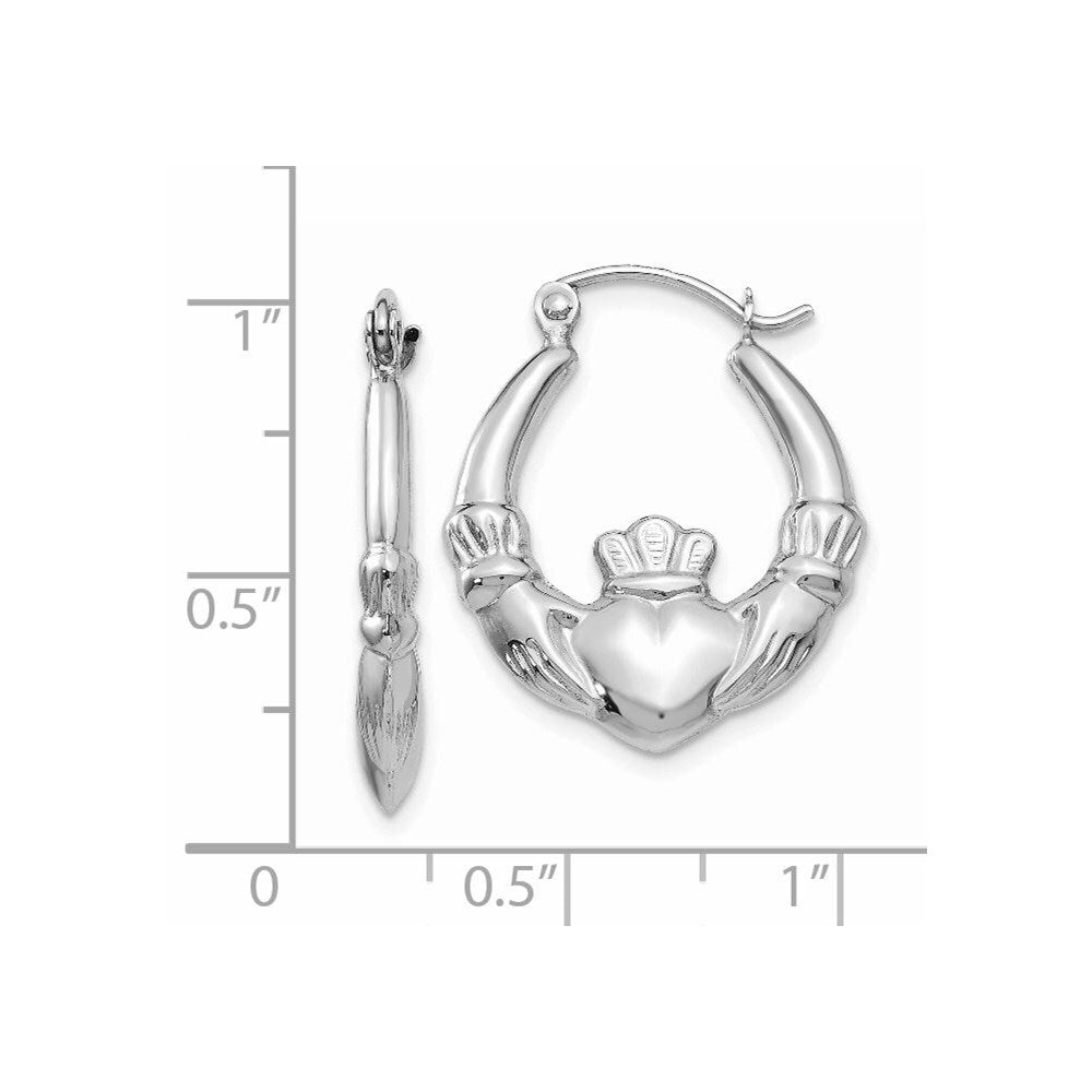 14k White Gold Claddagh Hoop Earrings Gift for Women