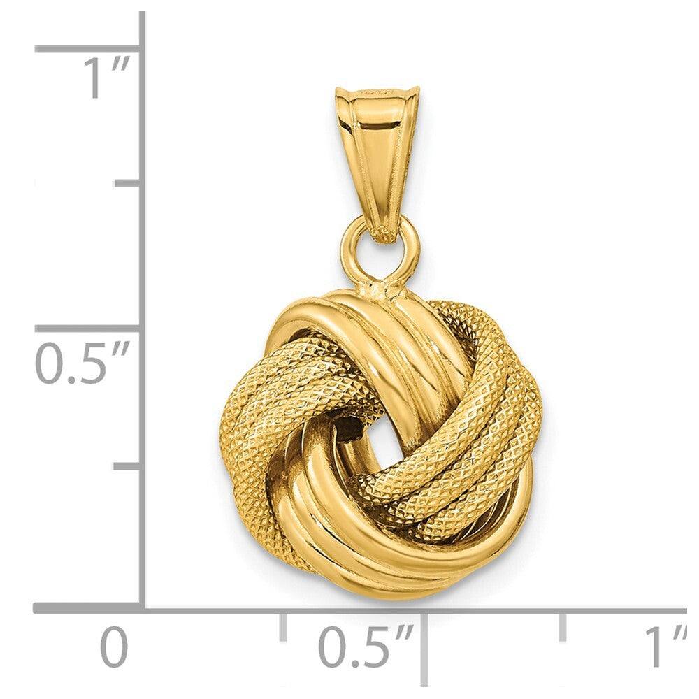 14k Yellow Gold Polished Textured Love Knot Pendant for Women