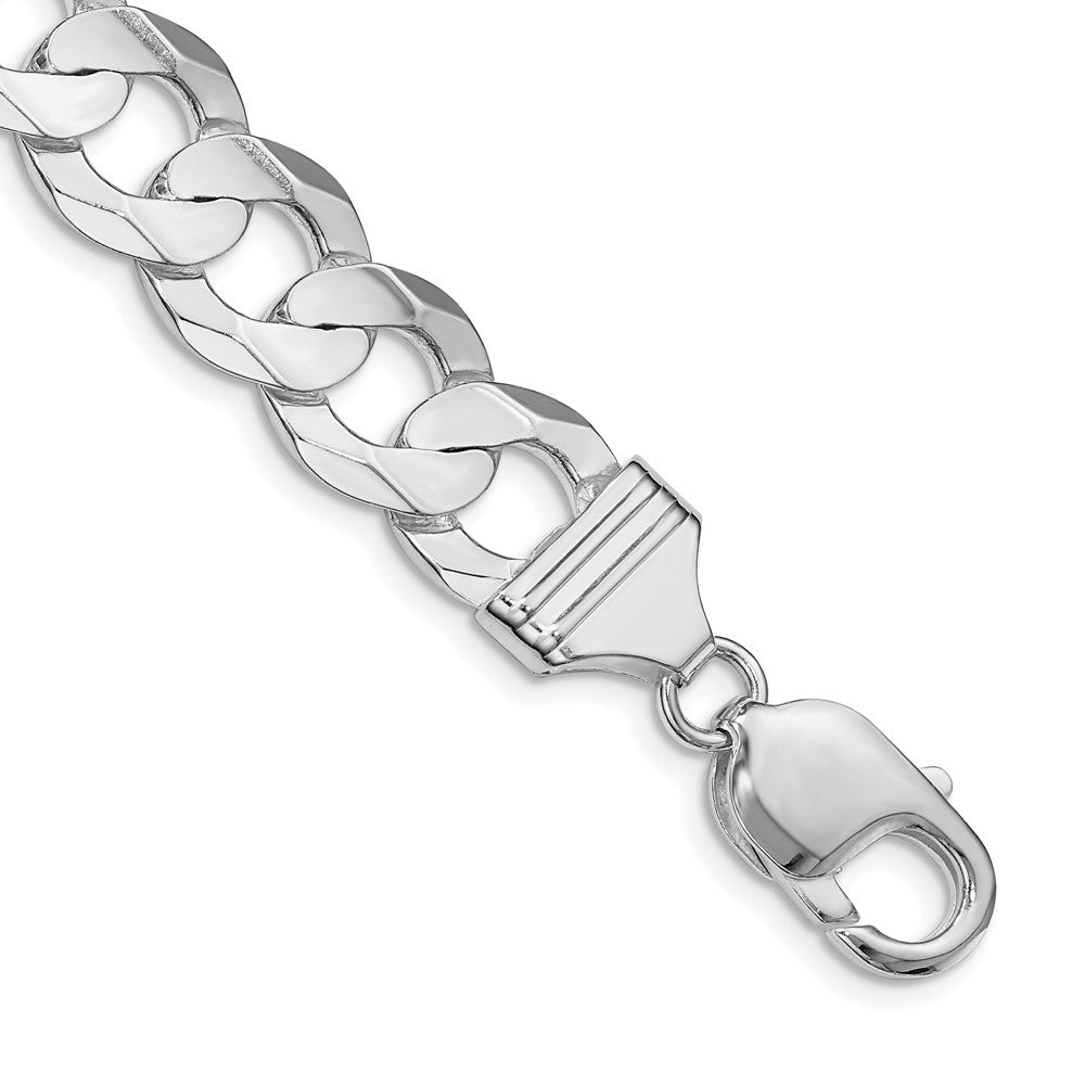Sterling Silver Rhodium-plated 11.9mm Concave Beveled Curb Chain Bracelet