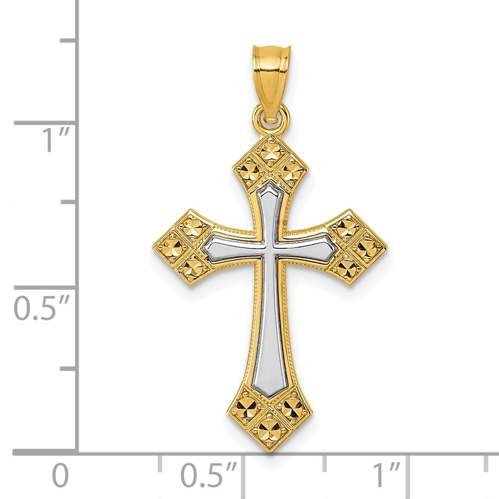 14k Two-tone Gold Diamond Cut Polished Cross Pendant for Women
