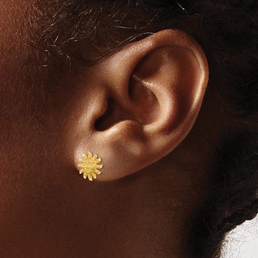 14k Yellow Gold Satin Diamond-cut Sun Earrings