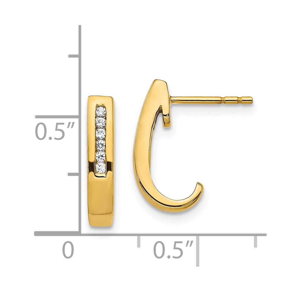 14k Yellow Gold Diamond J-Hoop Earrings