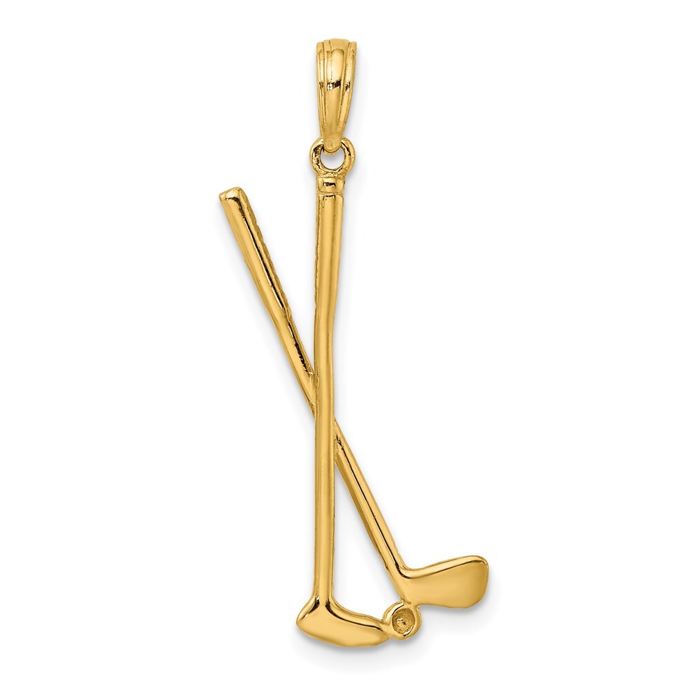 14k Yellow Gold 3-D Double Golf Clubs with Ball Charm Pendant for Women