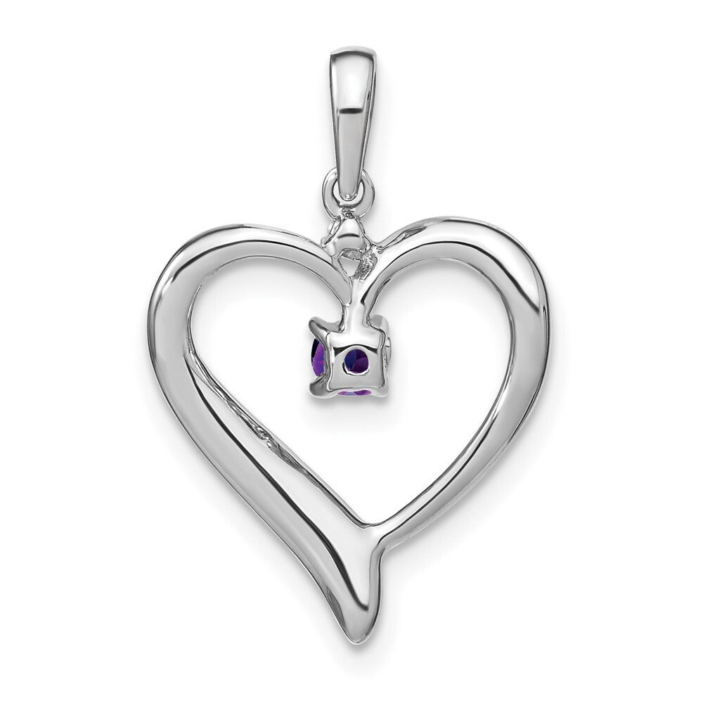 14k White Gold Amethyst and Diamond Heart Pendant for Women