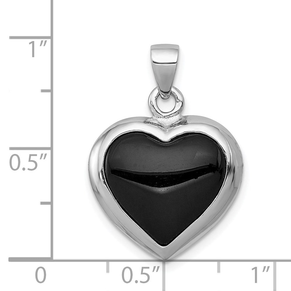 Sterling Silver Rhod-pltd Onyx Mother of Pearl Reversible Heart Pendant