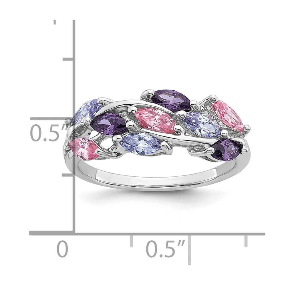 Sterling Silver Polished Fancy Pink and Purple Cubic Zirconia Ring Size 6