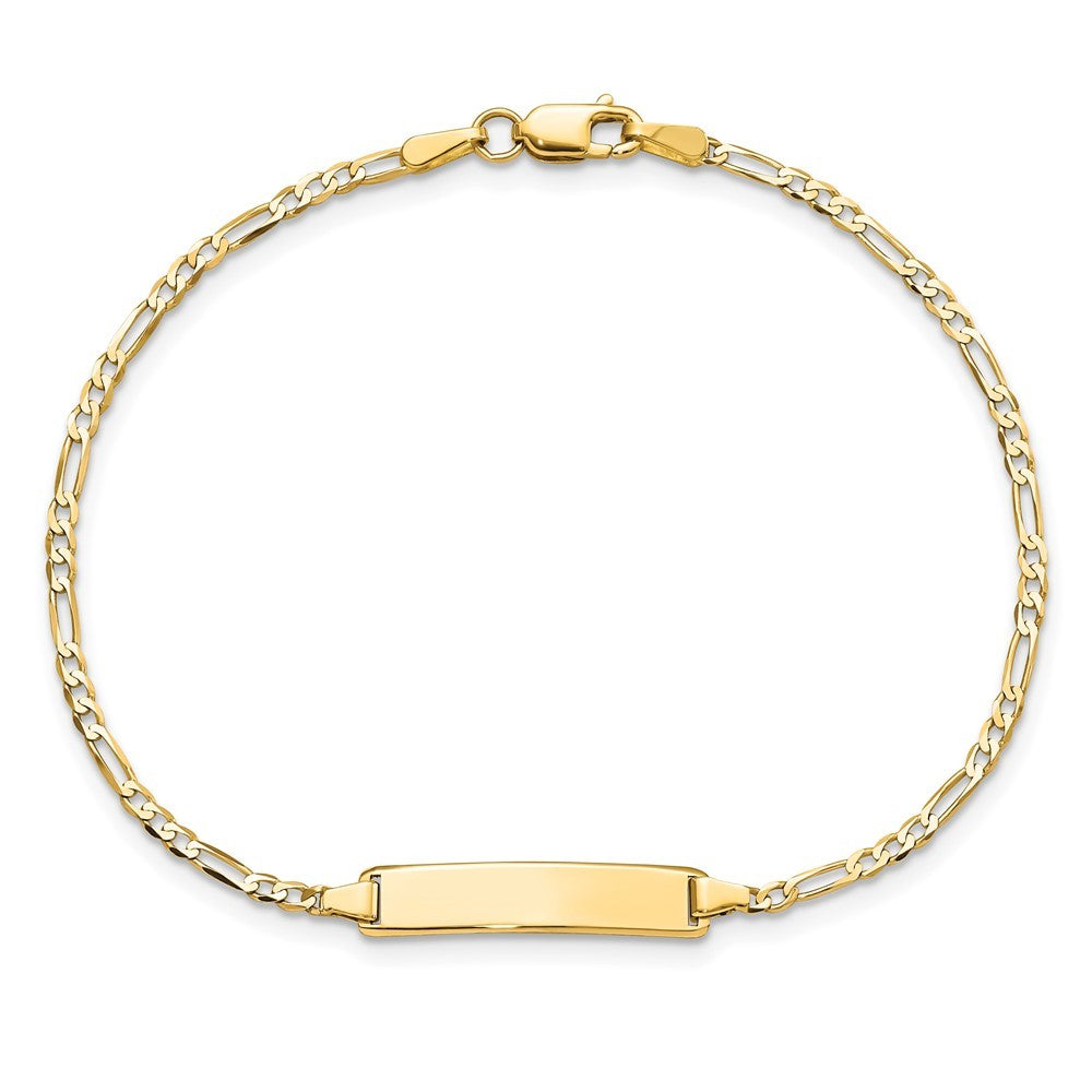 14k Yellow Gold Solid Chain Figaro Link 19.5x4.5mm Plate 8" ID Bracelet