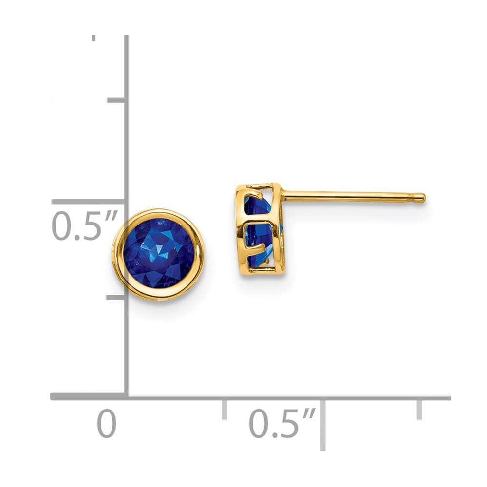 14k Yellow Gold 5mm Bezel Sapphire Stud Earrings Gift for Women